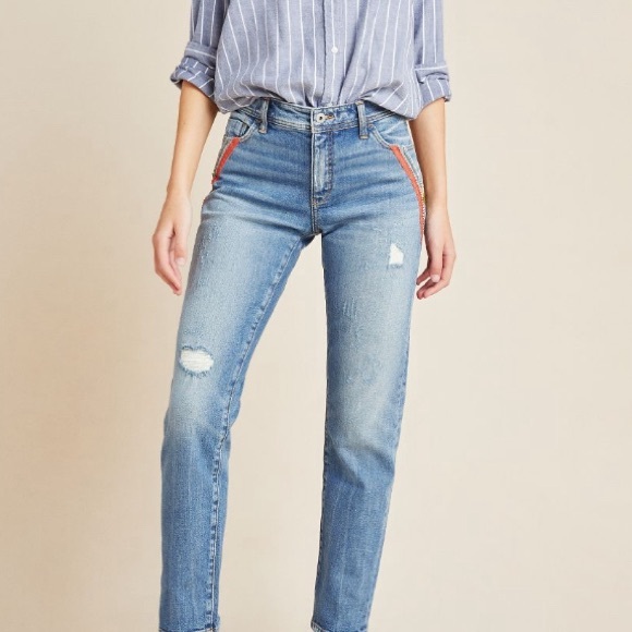 NEW Anthropologie Pilcro Slim Boyfriend Straight Leg Embellished Denim Jeans 25 - Picture 5 of 12